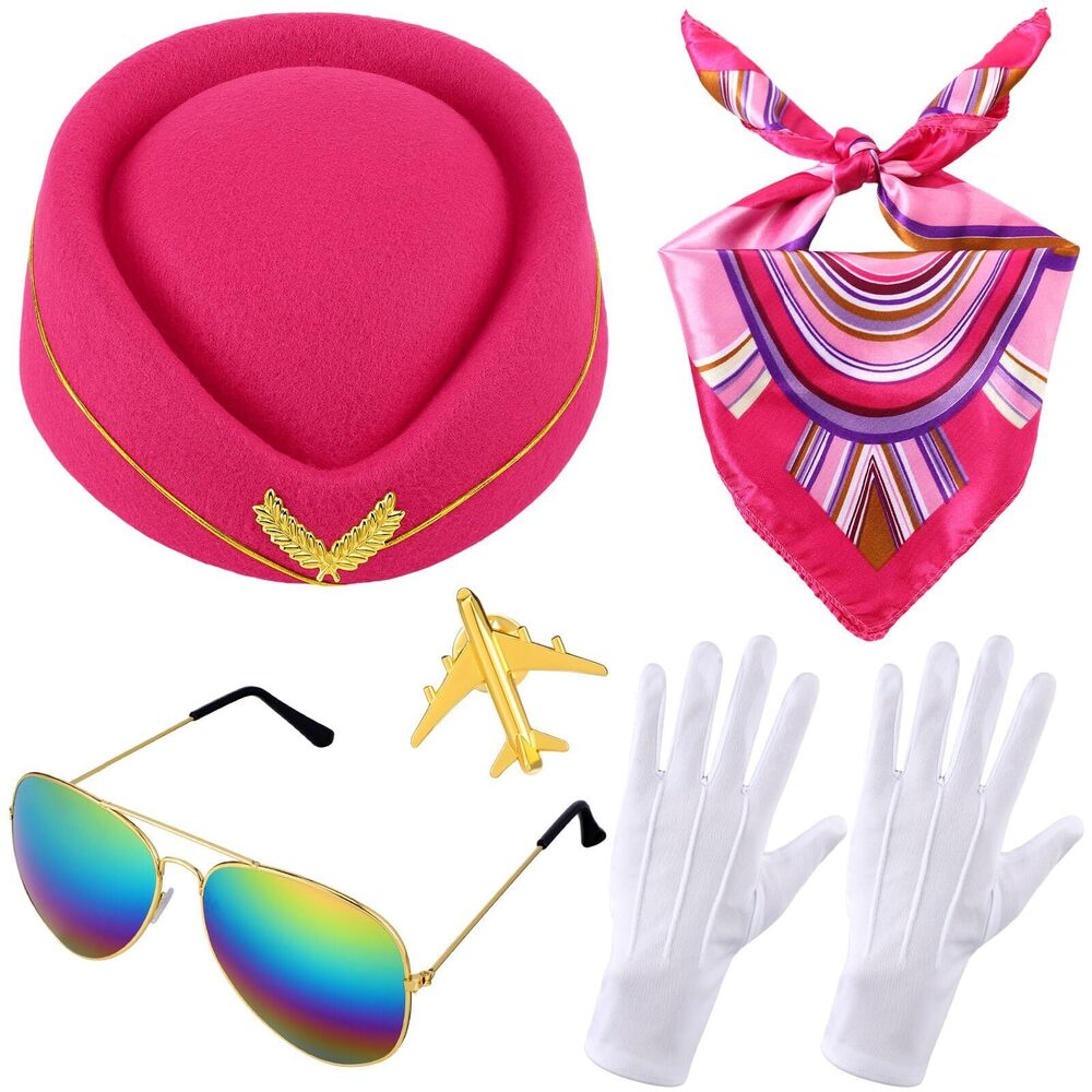 8778 6 Pcs Halloween Flight Attendant Costume Accessoriess